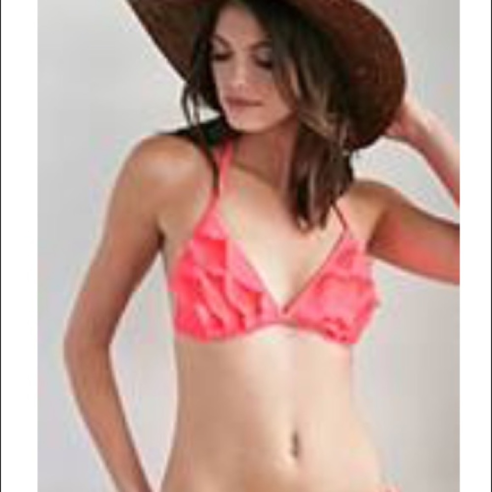 Forever 21 Ruffle Triangle Bikini Top-Neon Coral